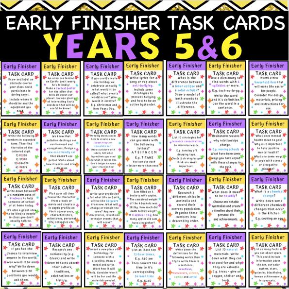 Early Finishers Task Cards 5and6 Resources For Teaching Australia