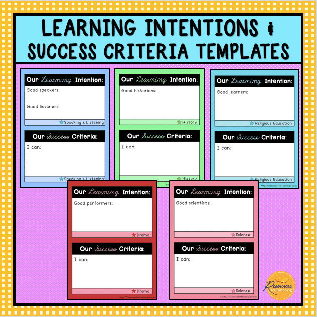 Learning Intentions & Success Criteria Templates Resources for