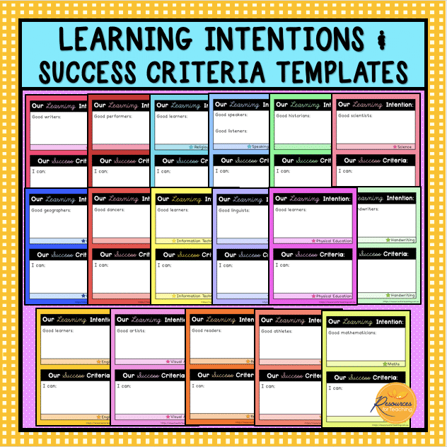 Learning Intentions & Success Criteria Templates Resources for