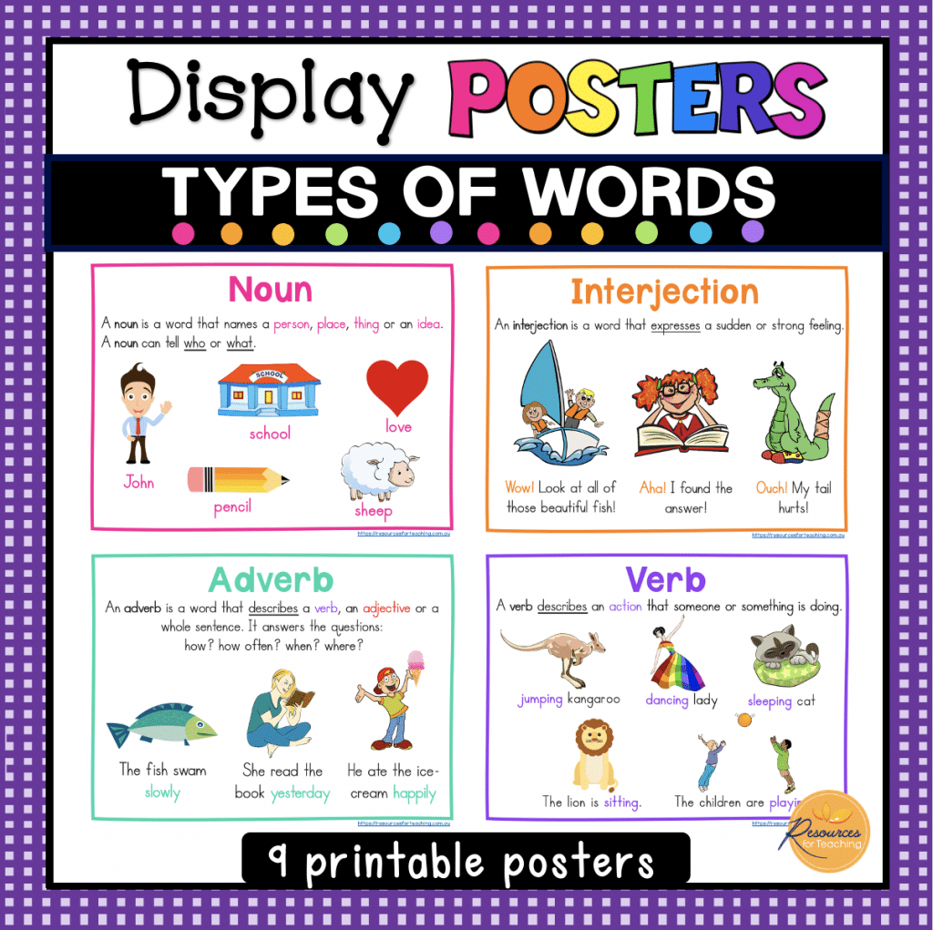 Types of Words Display Posters | Resources for Teaching Australia